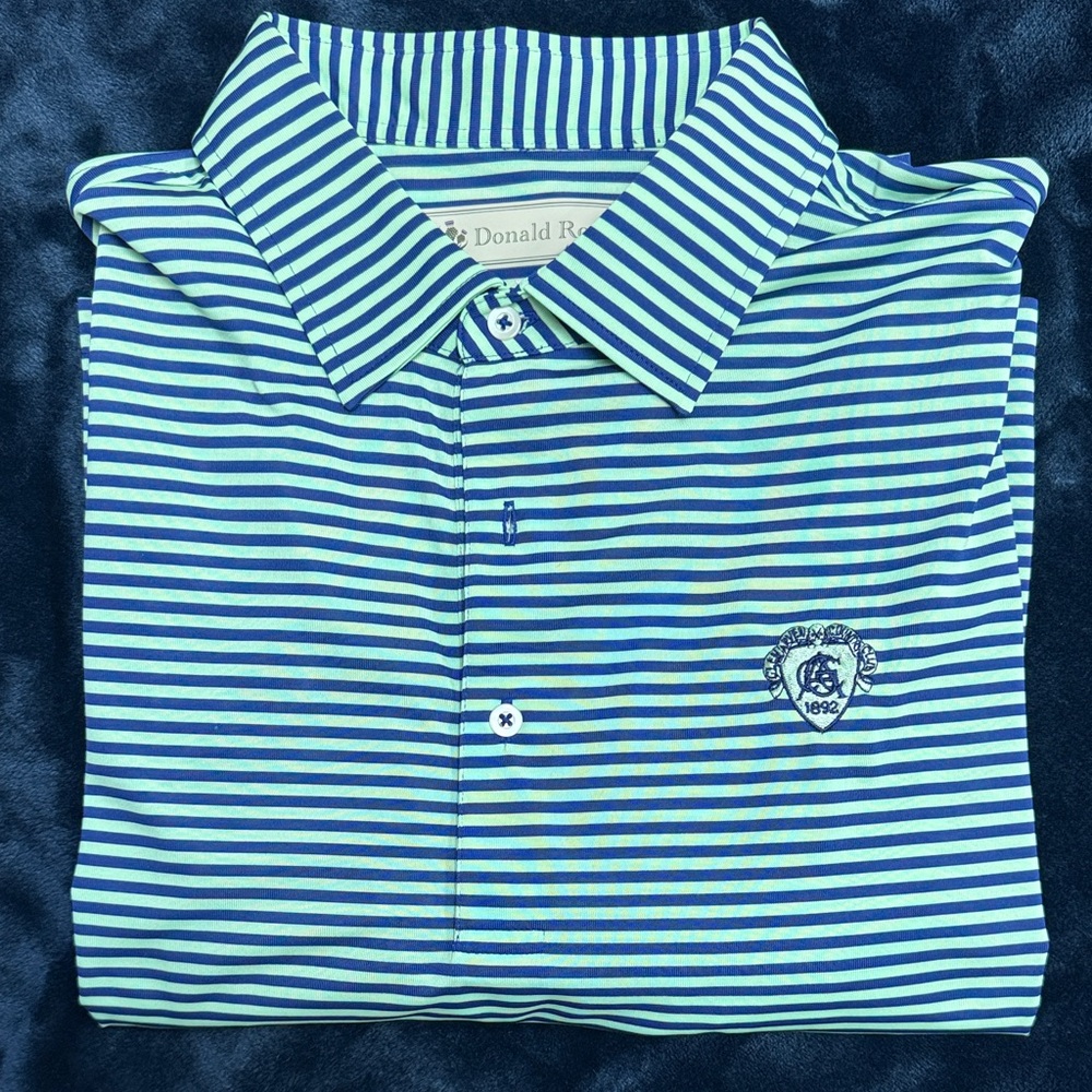 Donald Ross Men's Green and Blue Striped Polo Shirt